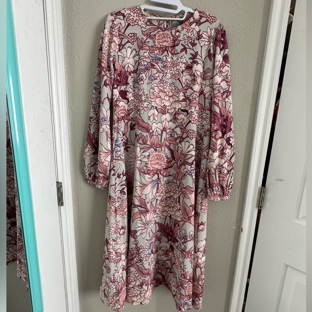 Vintage Style ASOS Midi Dress Long Sleeve Floral Silk Dress A Line Sz 10